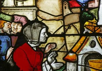 Window depicting Tabernacle built by bees for the Sacrament